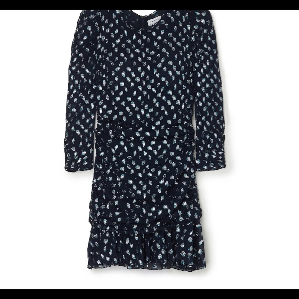 TANYA TAYLOR NWT RAVEN SILK RUCHED DRESS NAVY SZ 8 - Picture 7 of 7